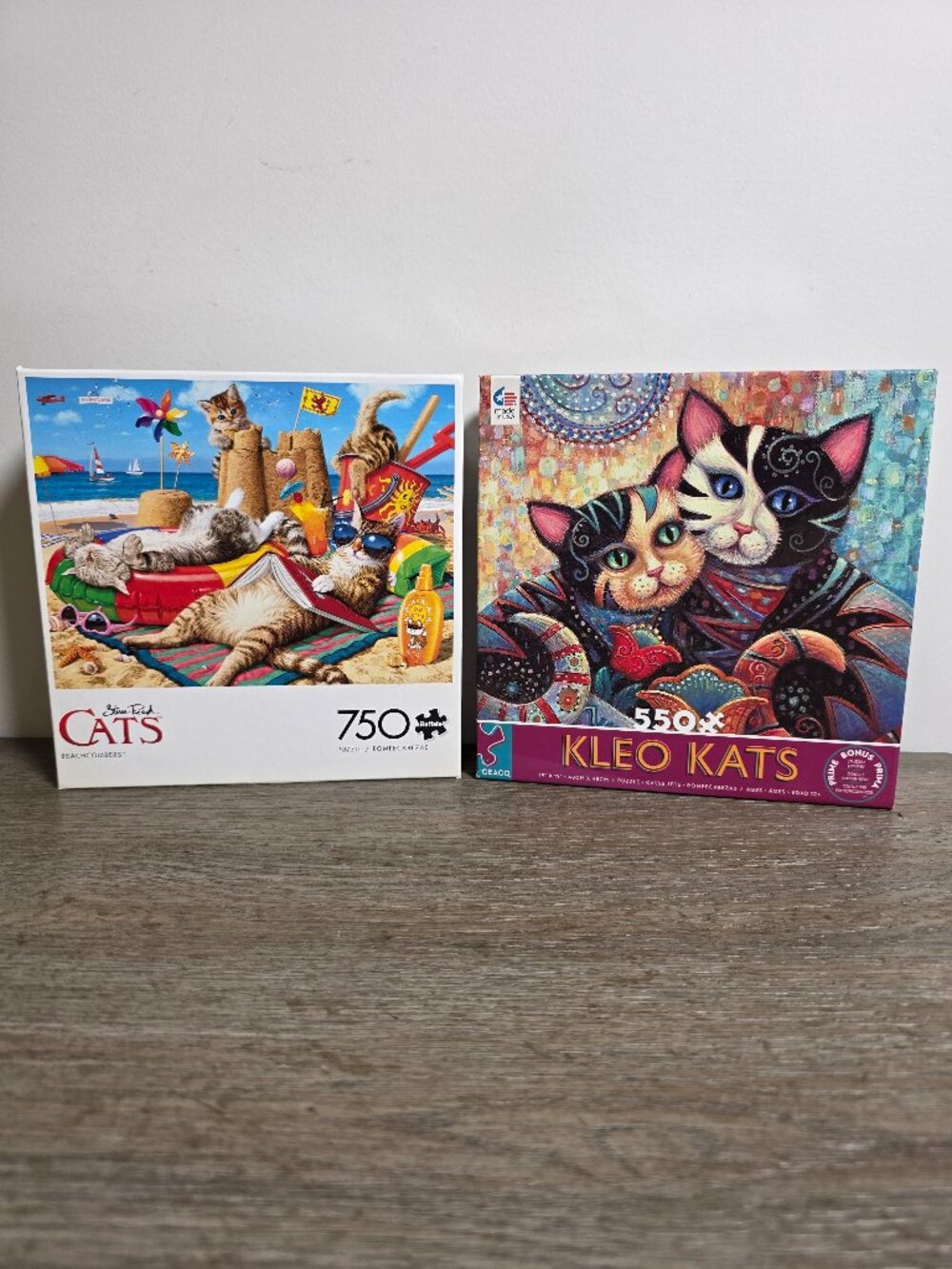 Set of Two (2) Cat Themed Puzzles - Kleo Kats by Ceaco & Beachcombers by Buffalo